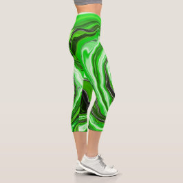 Leggings Capri Mármol verde y negro como arte fluido a rayas