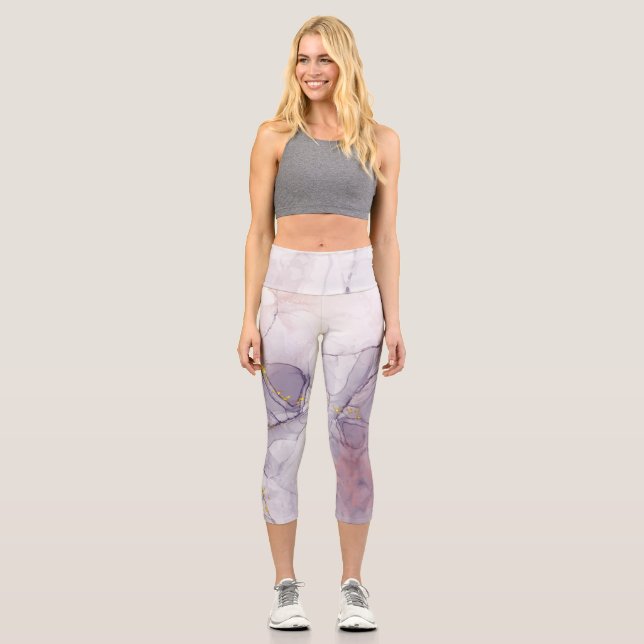 Leggings Capri Mármol violeta y dorado (Anverso)