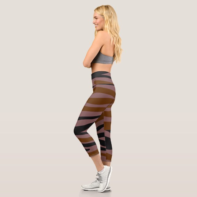 Leggings Capri Marrón Negro Neon Rayado  (Izquierda)