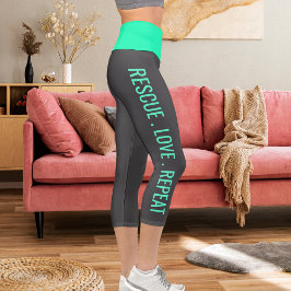 Leggings Capri Mascota gris oscuro azul personalizado Cat Mom Str