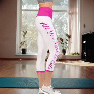 Leggings Capri Mascota Personalizado De Trabajo Caliente Rosa Y B