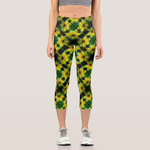 Leggings Capri Maximilian Sunflower Floral Abstract Pattern