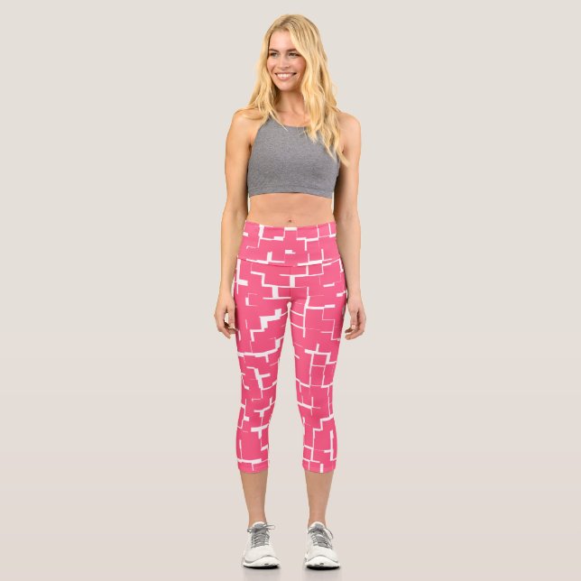 Leggings Capri Maze rosa y blanco, yoga, fitness, (Anverso)