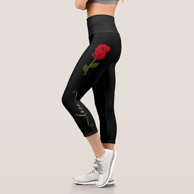Leggings Capri me encanta que Rojo Rosa en negro y el oro persona (Izquierda)