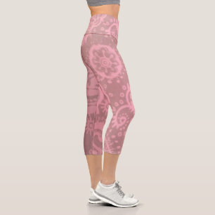 Leggings Capri MEDIANA Capri de cintura alta rosa púrpura paisley