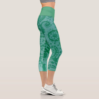 Leggings Capri MEDIANA Capri de paisley verde teal de cintura alt