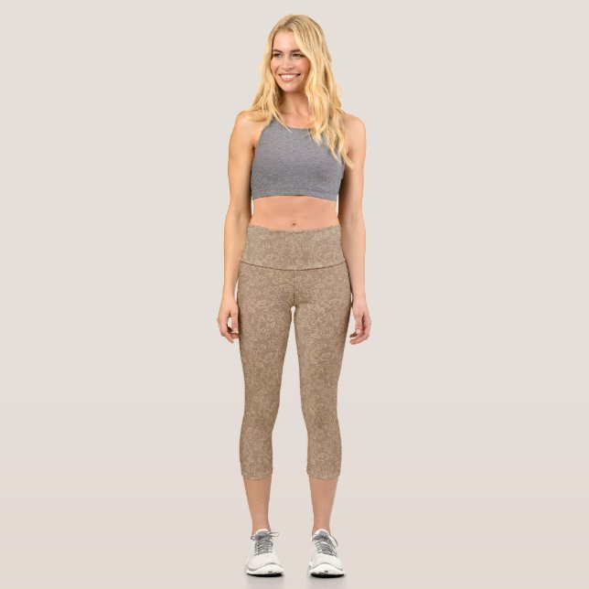Leggings Capri Medias abstractas doradas y taupe (Anverso)