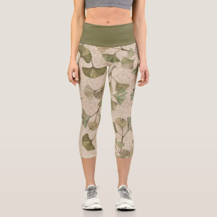 Leggings Capri Medias Capri con estampado de hoja de Ginko