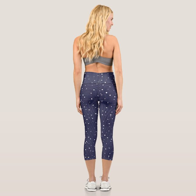 Leggings Capri Medias divertidas de lunares: Blanco sobre Azul  (Reverso)