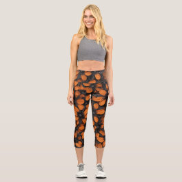 Leggings Capri Medias Florales Negras y Naranjas