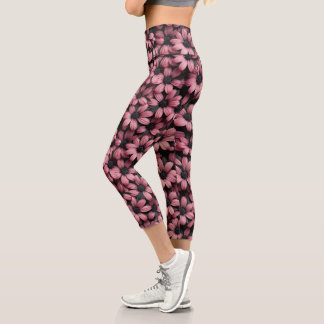 Leggings Capri Medias Florales Rosadas