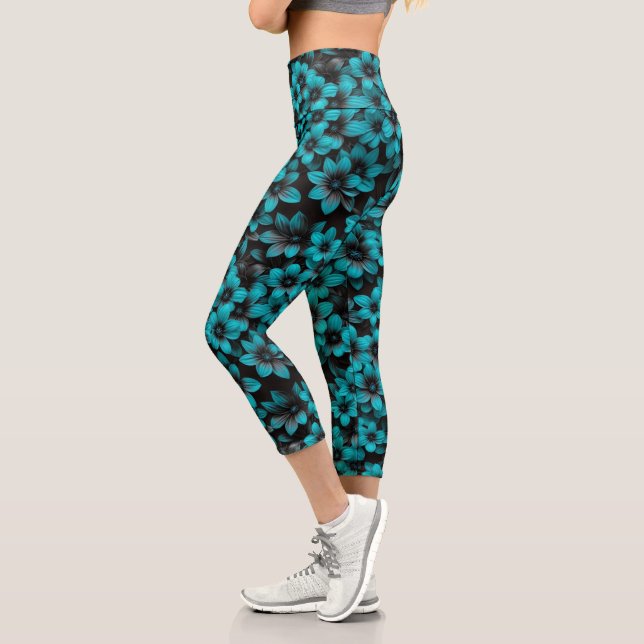 Leggings Capri Medias Florales Turquesas (Izquierda)