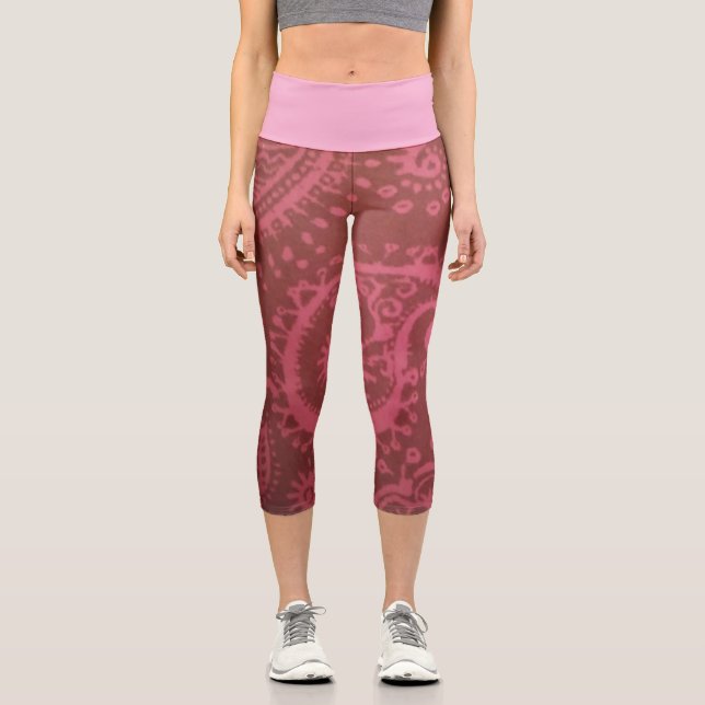 Leggings Capri Medias largas capri de estampado de flores rojas y (Anverso)