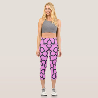 Leggings Capri Medias largas geométricas abstractas rosadas y neg