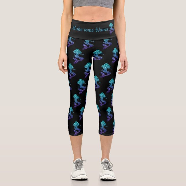 Leggings Capri Mermaid aqua azul sombría Esparkles Hacer algunas  (Anverso)