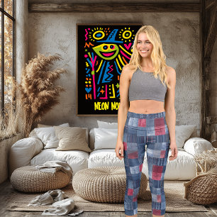 Leggings Capri Mezcla de mezclilla roja y azul   Patrón rústico m