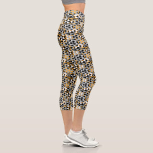 Leggings Capri Mezcla de mostaza blanca geométrica angular gris