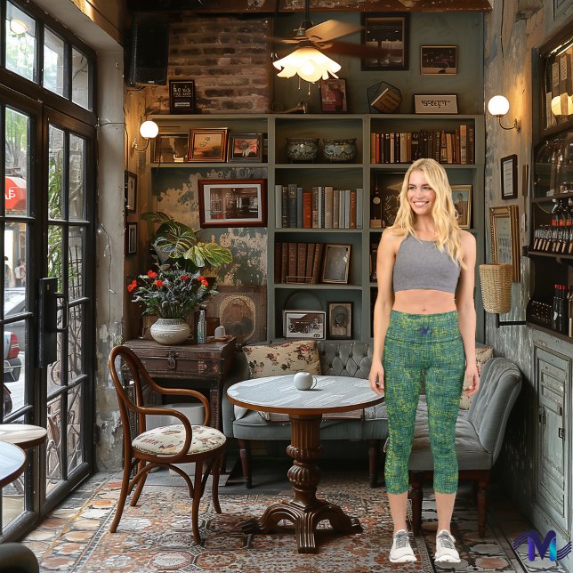 Leggings Capri Mezcla verde y amarilla: logotipo y texto personal (Subido por el creador)