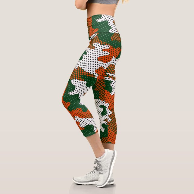 Leggings Capri Miami Storm green & Orange Camo Printed (Izquierda)