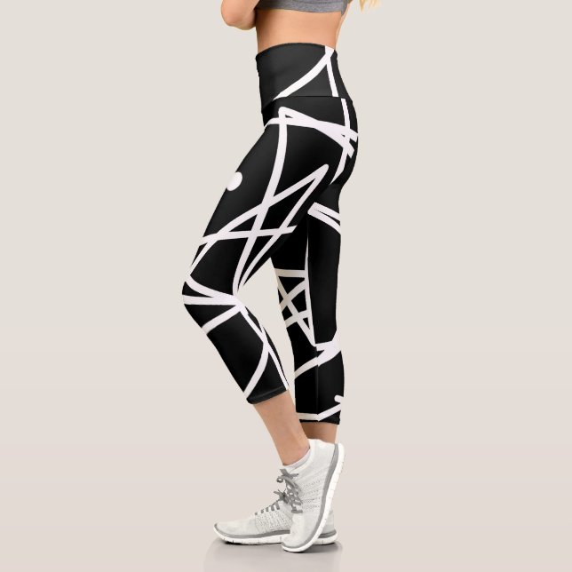 Leggings Capri Minimalismo Resumen Patrón de arte Blanco negro (Izquierda)