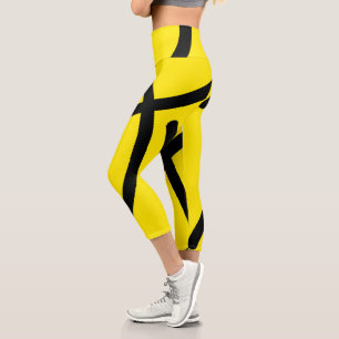 Leggings Capri Minimalismo Resumen Patrón de arte Negro Amarillo
