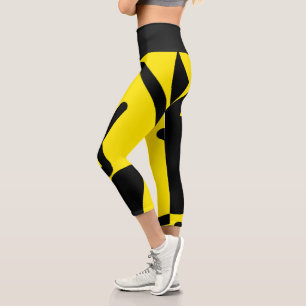 Leggings Capri Minimalismo Resumen Patrón de arte Negro Amarillo