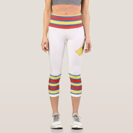 Leggings Capri Minimalist, Five Retro Stripes, Blue Red Yellow on