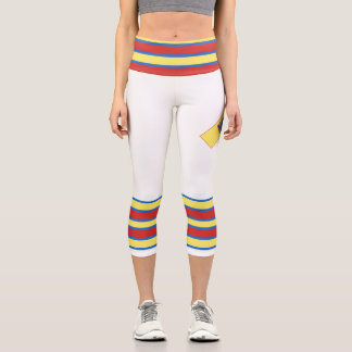 Leggings Capri Minimalist, Five Retro Stripes, Blue Red Yellow on