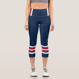 Leggings Capri Minimalista, cinco rayas retro, texto en blanco
