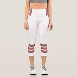 Leggings Capri Minimalista, cinco rayas retro, texto en blanco