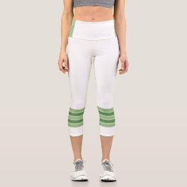 Leggings Capri Minimalista, cinco rayas retro verdes, texto blanc