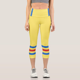 Leggings Capri Minimalista, Color amarillo Rayas Retro Azules Roj