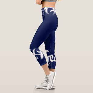 Leggings Capri Mínimo Resumen Dibujo Art Blue White Hand