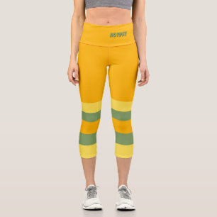Leggings Capri Mitad y Rayas Horizontales Naranja Amarillo Verde