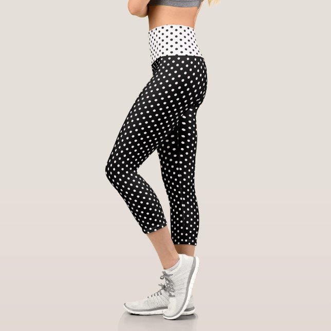Leggings Capri Moda Blanco Negro Pequeños puntos de polka Moda pa (Izquierda)