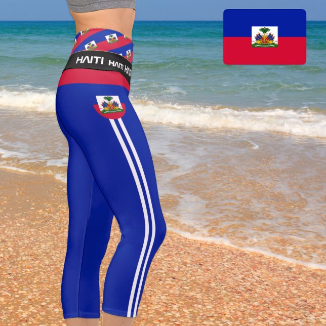 Leggings Capri Moda de bandera haitiana, fitness, deportes (Subido por el creador)
