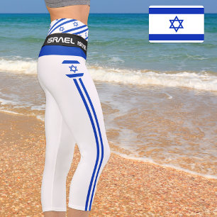 Leggings Capri Moda de bandera israelí e israelí, fitness, gorra 