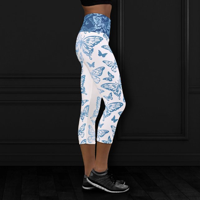 Leggings Capri Moda de mariposa | Azul y blanco clásicos (Subido por el creador)