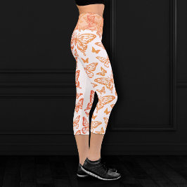 Leggings Capri Moda de mariposa | Naranja De Coral Ombre Peach Os