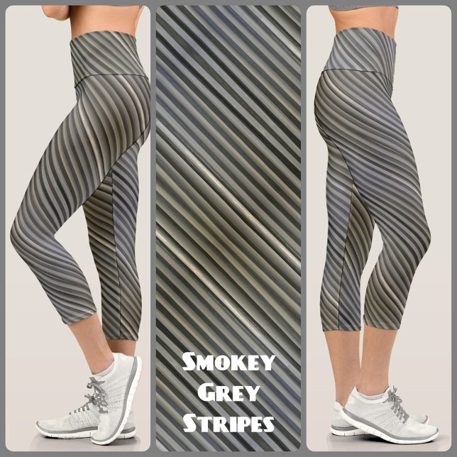 Leggings Capri Moda de rayas monocromáticas de humo gris y negro (Subido por el creador)