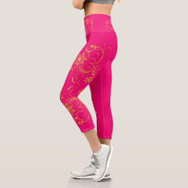 Leggings Capri Moda deportiva de vino floral filigrí dorado Activ