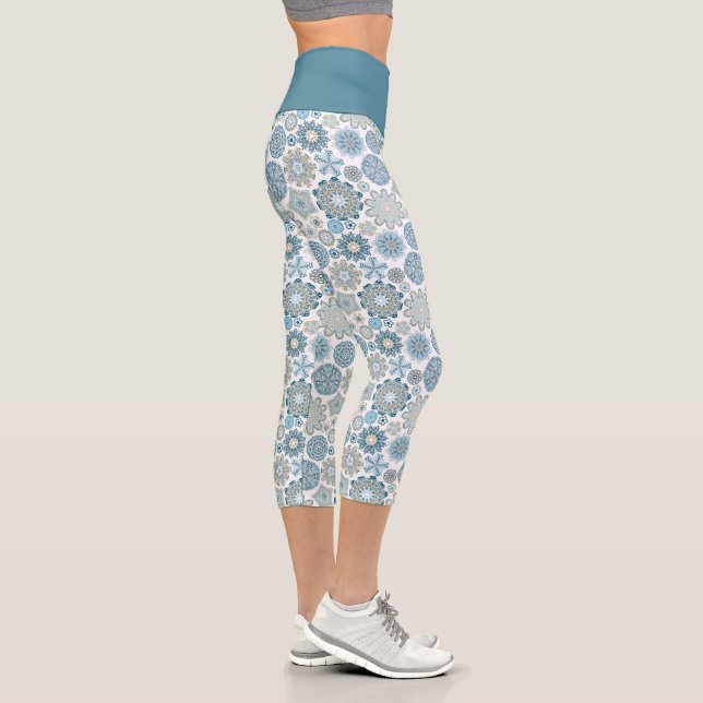 Leggings Capri Moda festiva Floral Mandala Patrón de nevadas (Derecha)