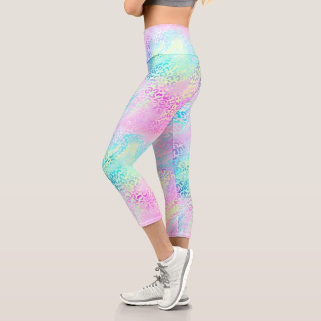 Leggings Capri Moda Girly Rainbow Shimmer Leopard Print (Izquierda)