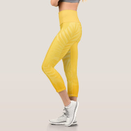 Leggings Capri Moda Hojas de Oro Amarillo Botánico