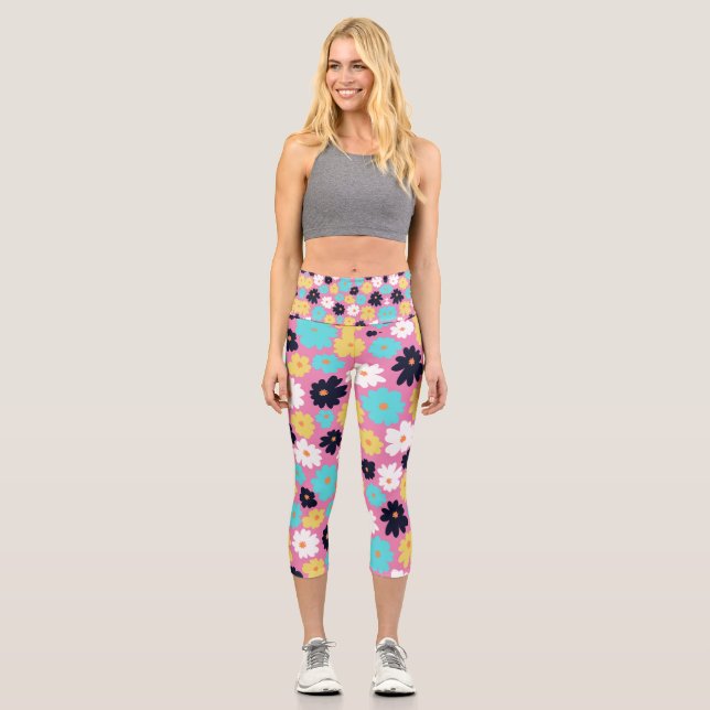 Leggings Capri Moda moderna rosa floral (Anverso)