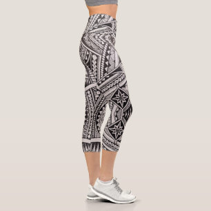 Leggings Capri Moda Patrón geométrico tribal blanco y negro