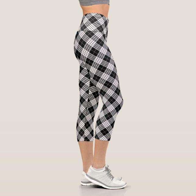 Leggings Capri Moda Tartán blanco y negro Patrón de plástico eleg (Derecha)