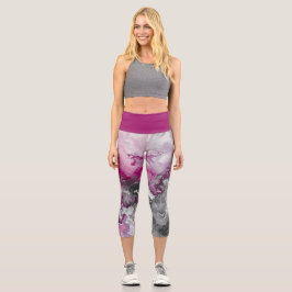 Leggings Capri Modern Marble Pink and Grey Abstract 