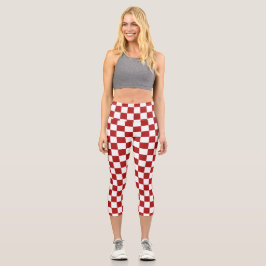 Leggings Capri Modern White Squares on Christmas Red