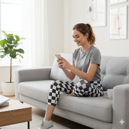 Leggings Capri Modern White Squares on Classic Black